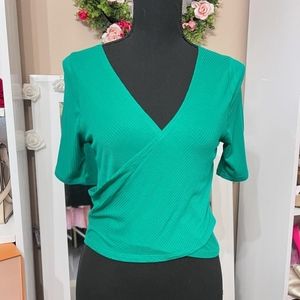 Green crop wrap top
